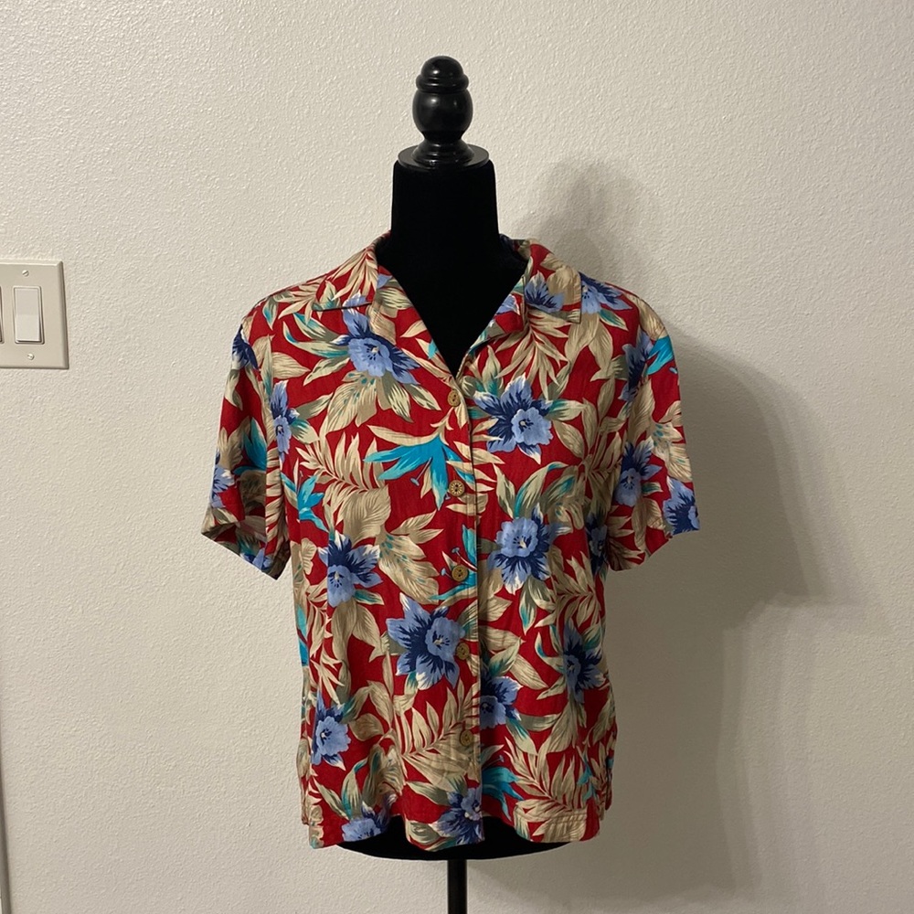 Sunset Cove Tropical Print High Low Button Down Vintage Size Large RN#54365